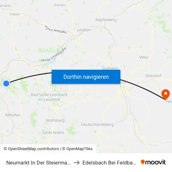 Neumarkt In Der Steiermark to Edelsbach Bei Feldbach map