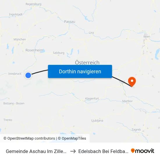 Gemeinde Aschau Im Zillertal to Edelsbach Bei Feldbach map