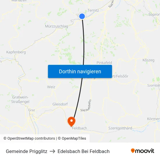 Gemeinde Prigglitz to Edelsbach Bei Feldbach map