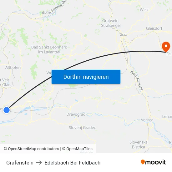 Grafenstein to Edelsbach Bei Feldbach map