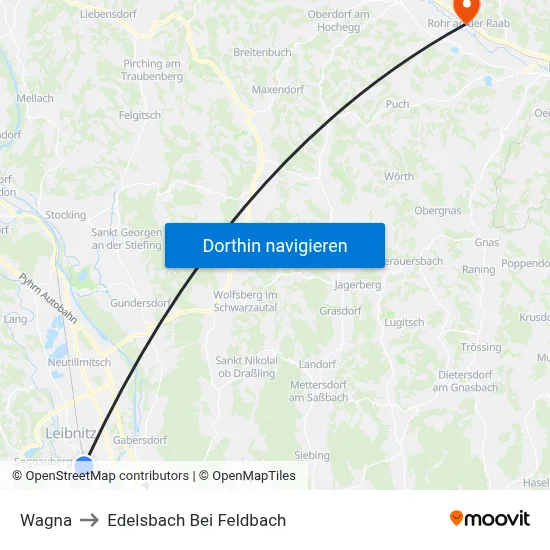 Wagna to Edelsbach Bei Feldbach map