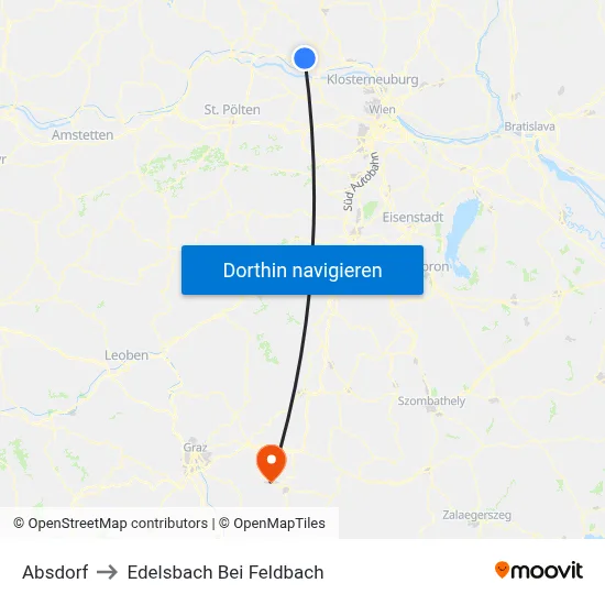 Absdorf to Edelsbach Bei Feldbach map