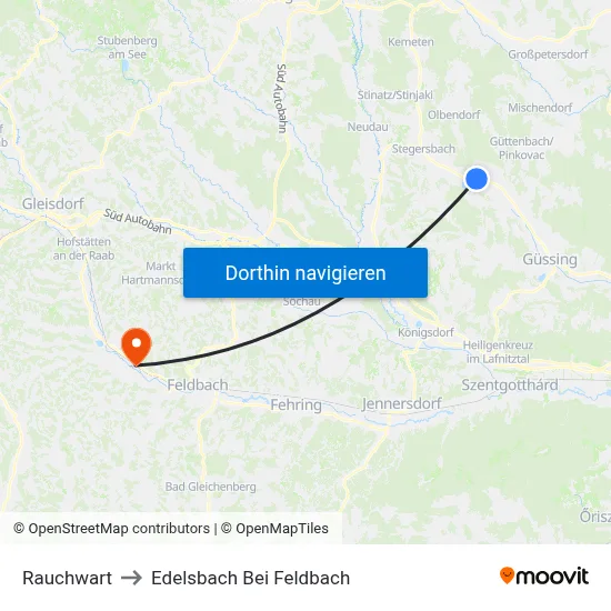 Rauchwart to Edelsbach Bei Feldbach map