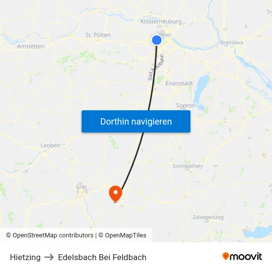 Hietzing to Edelsbach Bei Feldbach map