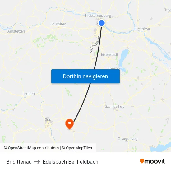 Brigittenau to Edelsbach Bei Feldbach map