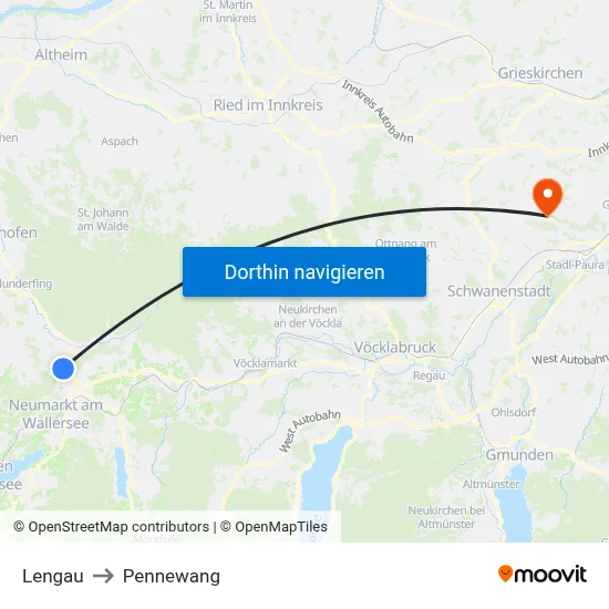 Lengau to Pennewang map