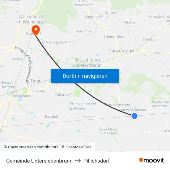 Gemeinde Untersiebenbrunn to Pillichsdorf map