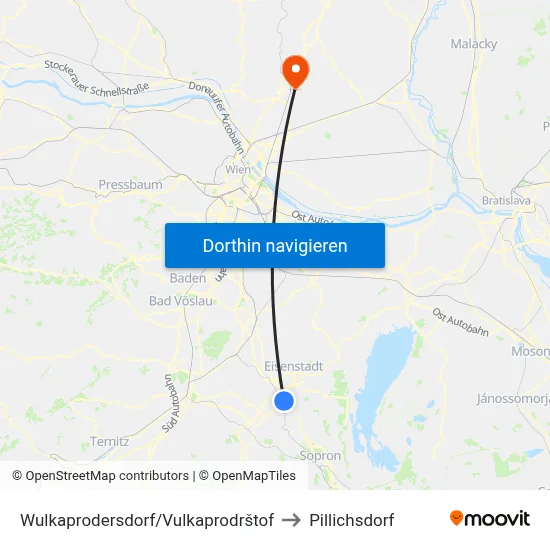Wulkaprodersdorf/Vulkaprodrštof to Pillichsdorf map