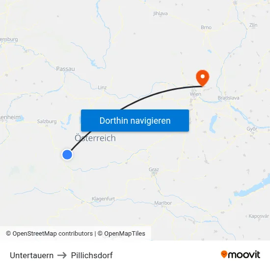 Untertauern to Pillichsdorf map