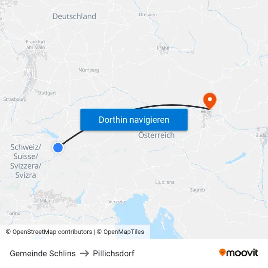 Gemeinde Schlins to Pillichsdorf map