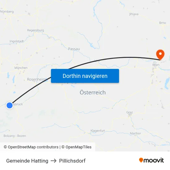 Gemeinde Hatting to Pillichsdorf map