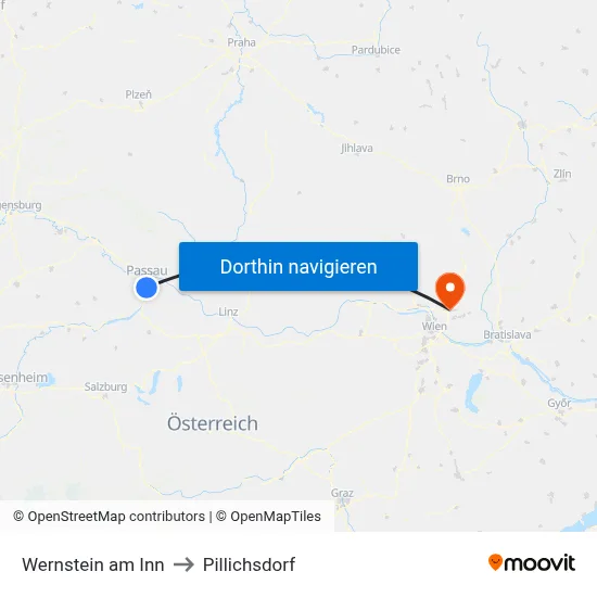 Wernstein am Inn to Pillichsdorf map