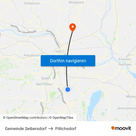 Gemeinde Seibersdorf to Pillichsdorf map