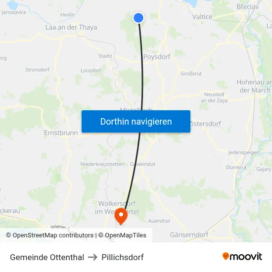 Gemeinde Ottenthal to Pillichsdorf map