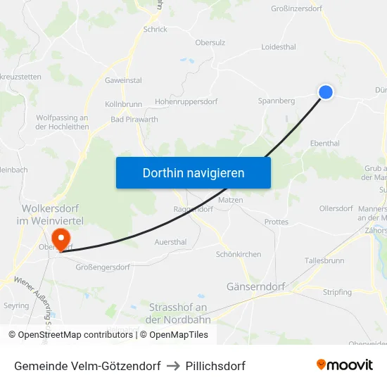 Gemeinde Velm-Götzendorf to Pillichsdorf map