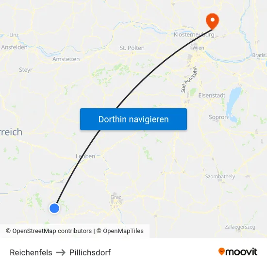 Reichenfels to Pillichsdorf map