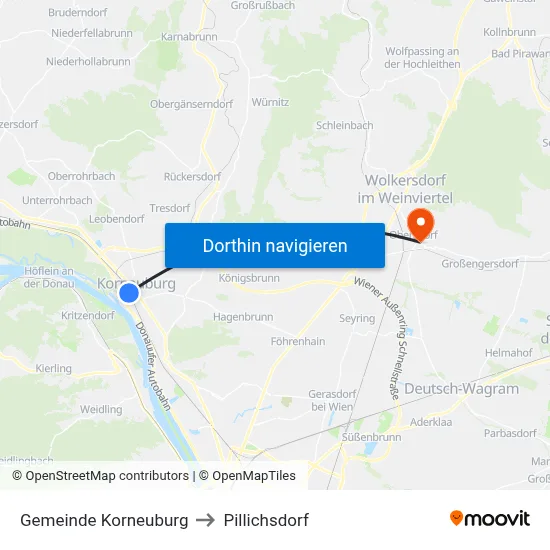 Gemeinde Korneuburg to Pillichsdorf map