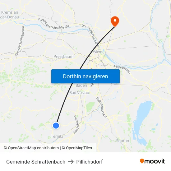 Gemeinde Schrattenbach to Pillichsdorf map