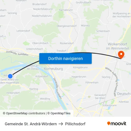 Gemeinde St. Andrä-Wördern to Pillichsdorf map