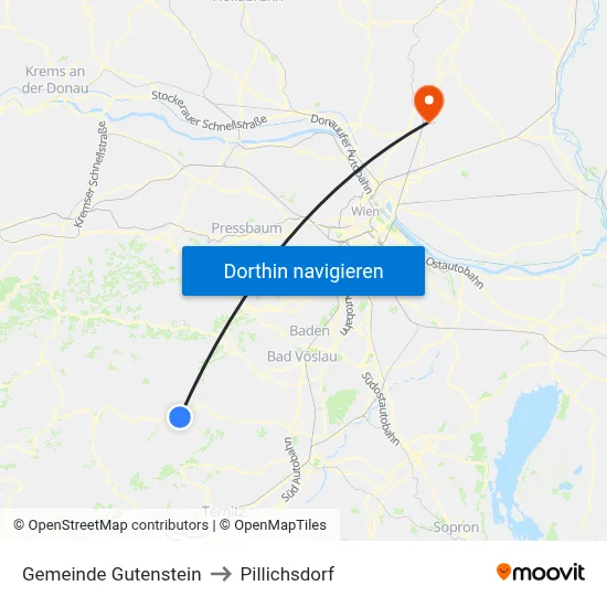 Gemeinde Gutenstein to Pillichsdorf map