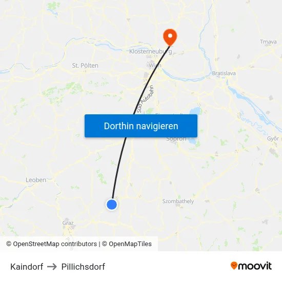 Kaindorf to Pillichsdorf map