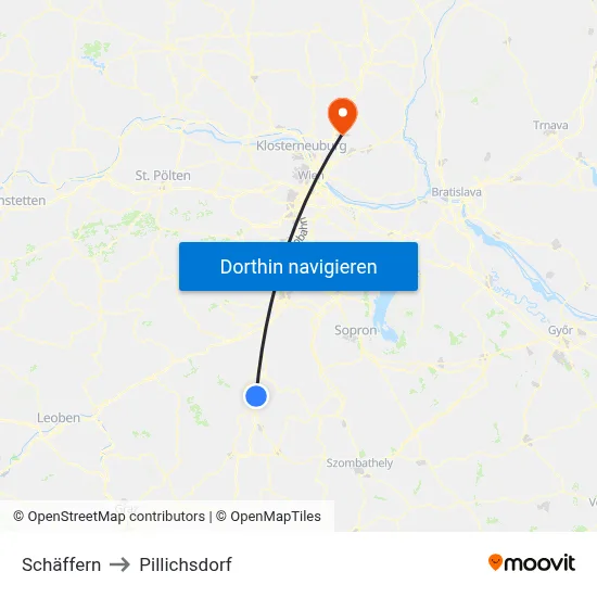 Schäffern to Pillichsdorf map