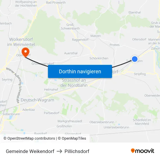 Gemeinde Weikendorf to Pillichsdorf map