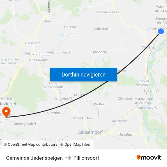 Gemeinde Jedenspeigen to Pillichsdorf map