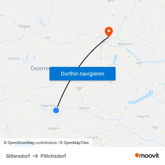 Sittersdorf to Pillichsdorf map