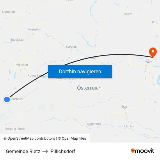 Gemeinde Rietz to Pillichsdorf map