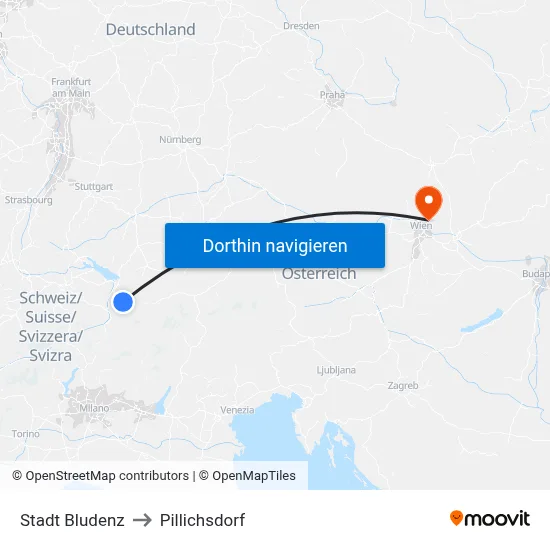 Stadt Bludenz to Pillichsdorf map