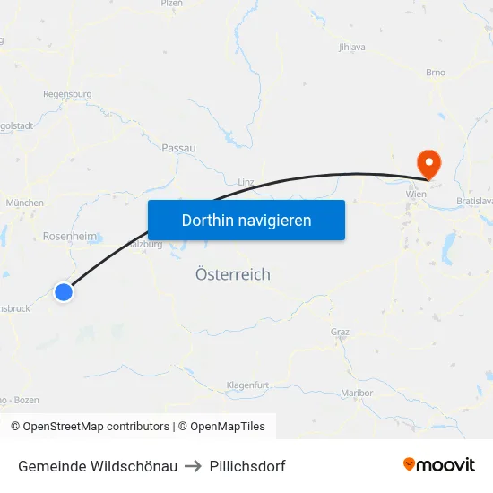 Gemeinde Wildschönau to Pillichsdorf map