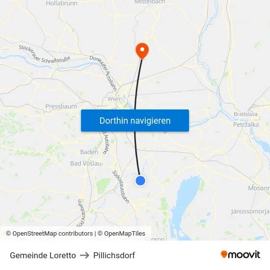 Gemeinde Loretto to Pillichsdorf map