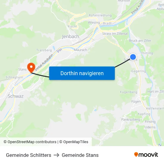 Gemeinde Schlitters to Gemeinde Stans map