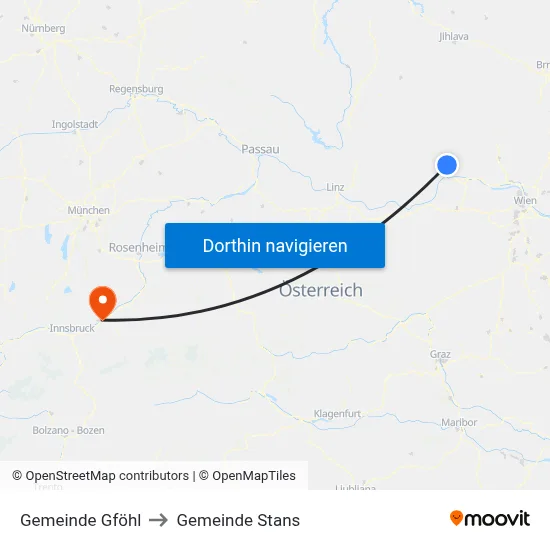 Gemeinde Gföhl to Gemeinde Stans map
