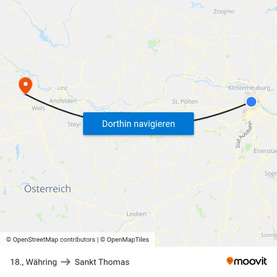 18., Währing to Sankt Thomas map