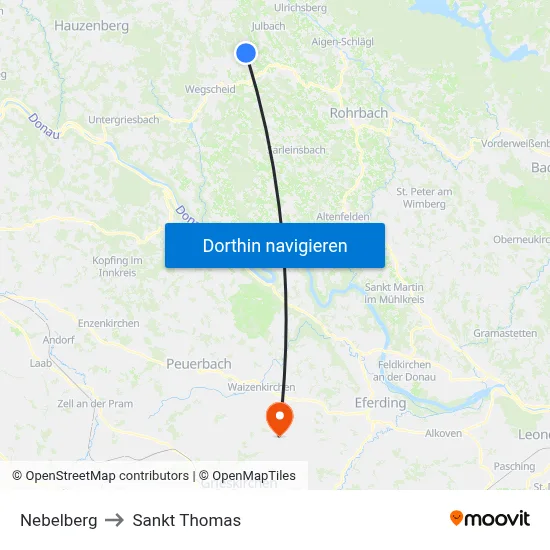 Nebelberg to Sankt Thomas map