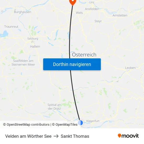 Velden am Wörther See to Sankt Thomas map