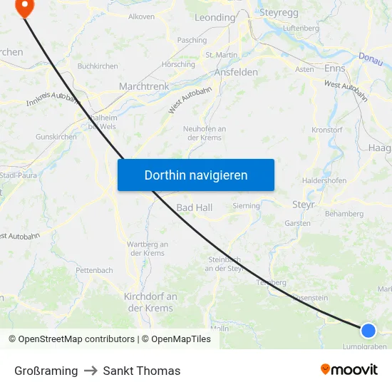 Großraming to Sankt Thomas map