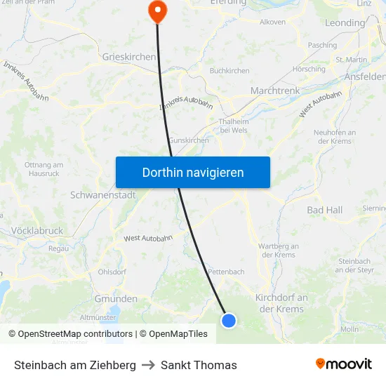 Steinbach am Ziehberg to Sankt Thomas map