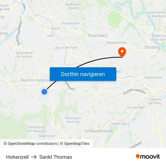 Hohenzell to Sankt Thomas map