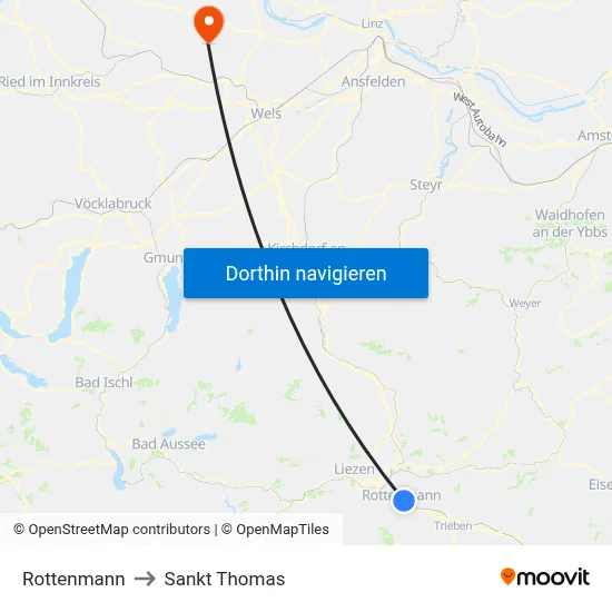 Rottenmann to Sankt Thomas map