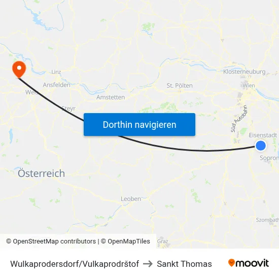 Wulkaprodersdorf/Vulkaprodrštof to Sankt Thomas map