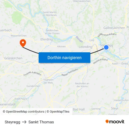 Steyregg to Sankt Thomas map