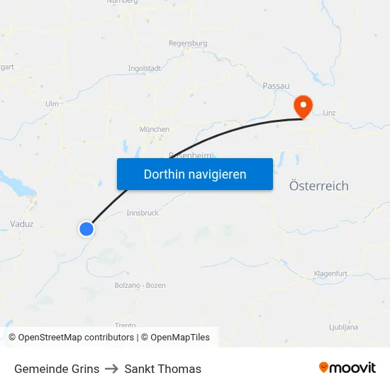 Gemeinde Grins to Sankt Thomas map