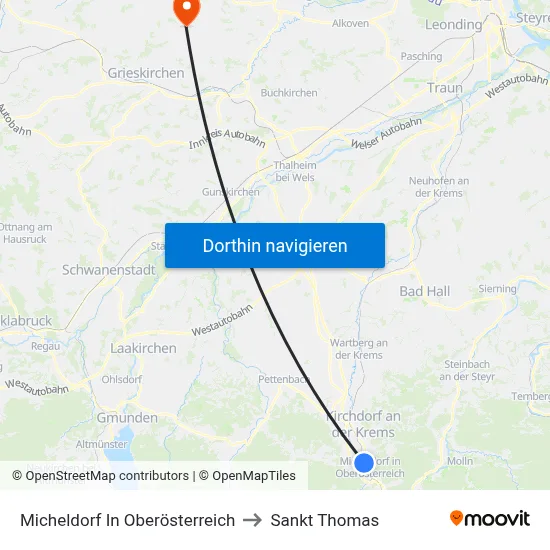 Micheldorf In Oberösterreich to Sankt Thomas map