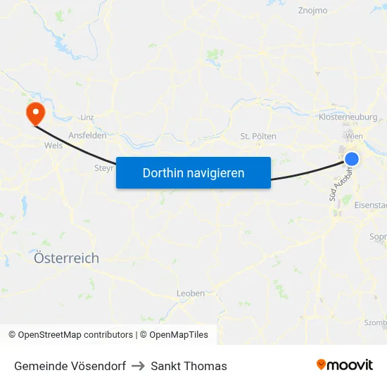 Gemeinde Vösendorf to Sankt Thomas map