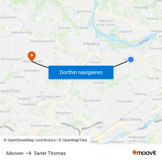 Alkoven to Sankt Thomas map