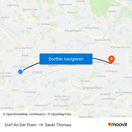 Dorf An Der Pram to Sankt Thomas map