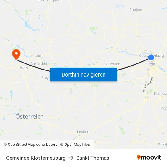 Gemeinde Klosterneuburg to Sankt Thomas map
